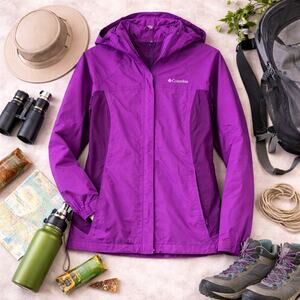 Columbia Womens Medium Purple Hooded Rain Jacket Lightweight Windbreaker